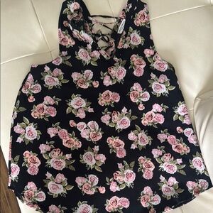 Floral Sleeveless Top - Black and Pink